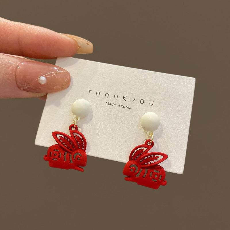 Zodiac Year Paper-cut Red Rabbit Earrings