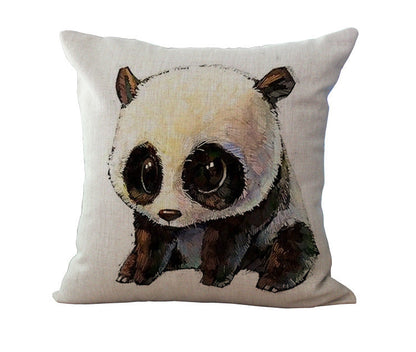 Linen Cartoon Panda Pillow Case Cushion Cover-3