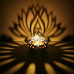 Artistic Openwork Carved Metal Buddha Lotus Shaped Butter Lamp Candle Holder