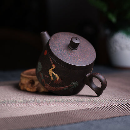 Red Phoenix Chaoyang teapot rich and noble longevity pot crane asked teapot black gold sand teapot