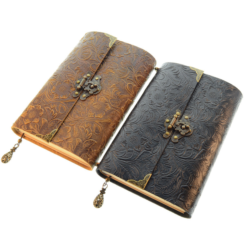 Loose-leaf Notebook With Lock First Layer Leather Notepad