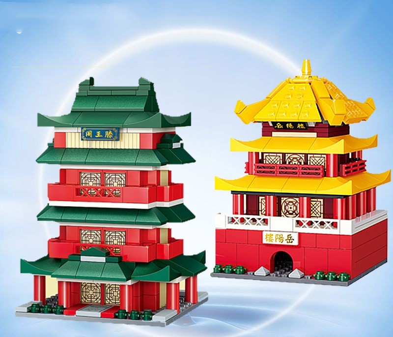 Ancient Style Street View Traditional Architecture Tower Model Building Blocks Toys