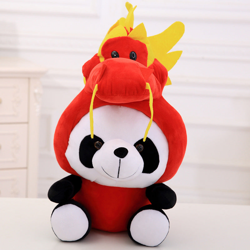 Panda plush toy with short fur and cotton stuffing