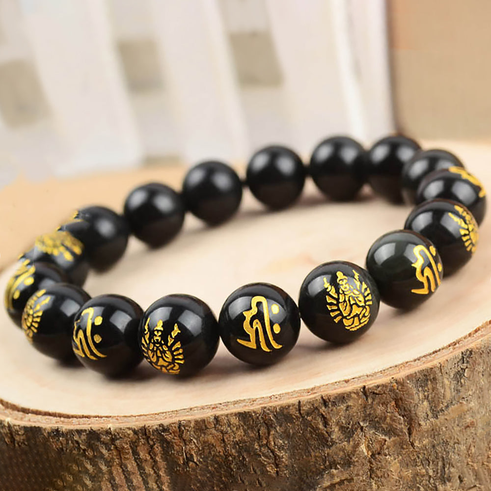 Natural Red Agate Obsidian Bracelet Six-character Mantra Bracelet