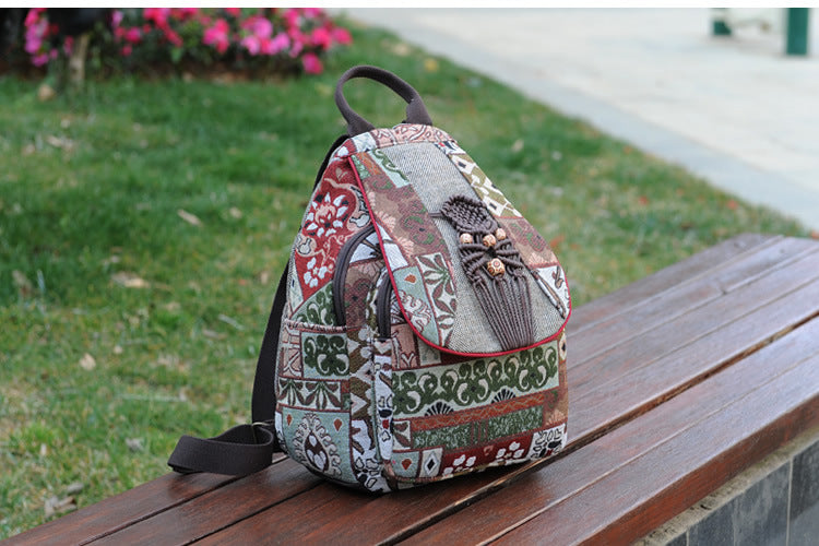 Ethnic style hand-woven backpack