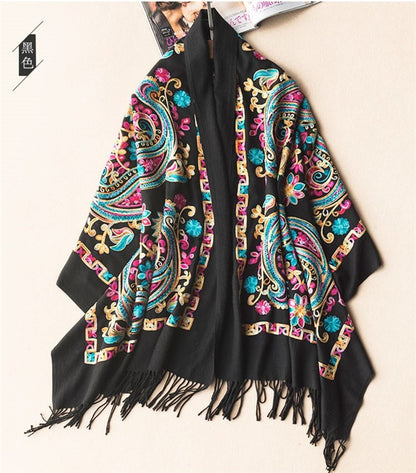 Chinese Ethnic Style Cashmere Embroidered Scarf Shawl