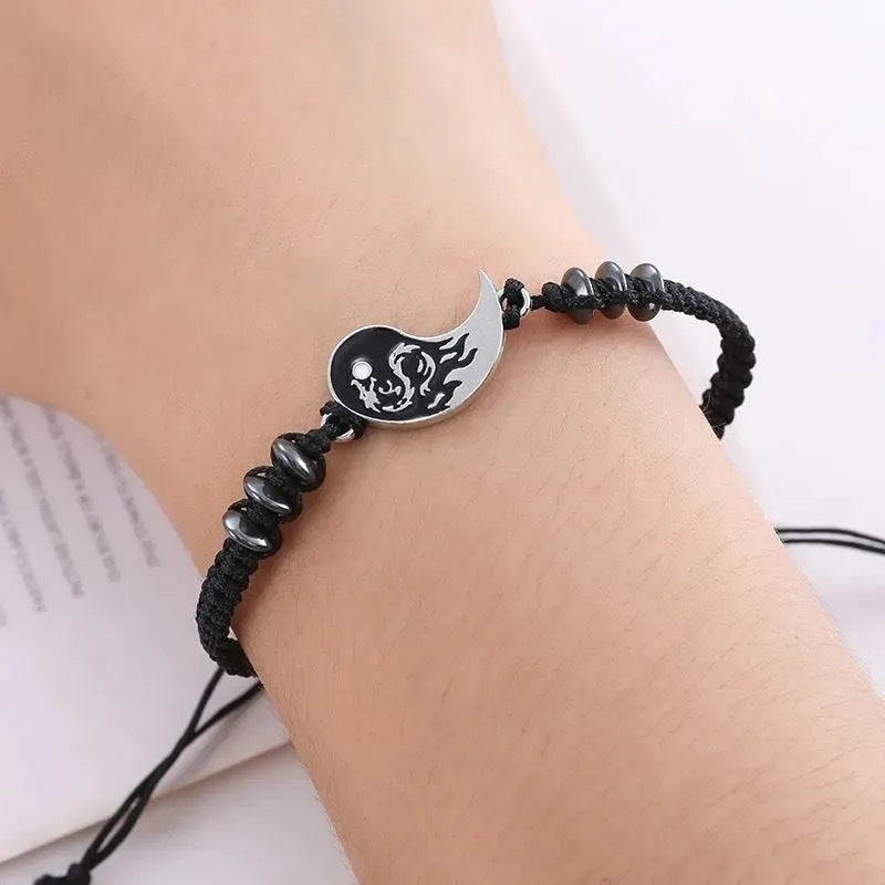 Chinese Style Retro Handmade Taiji Yin And Yang Dragon Bracelet