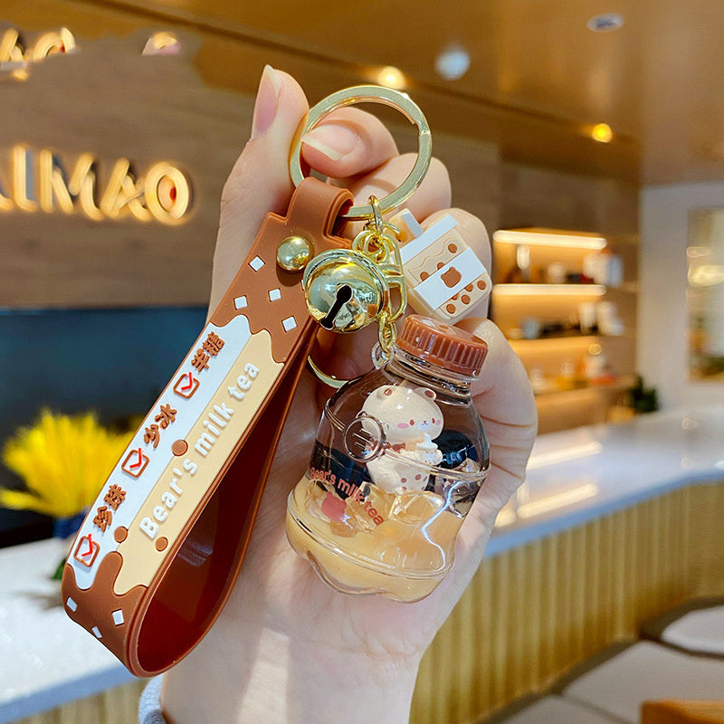 Milk Tea Bear Quicksand Bottle Bag Pendant Keychain