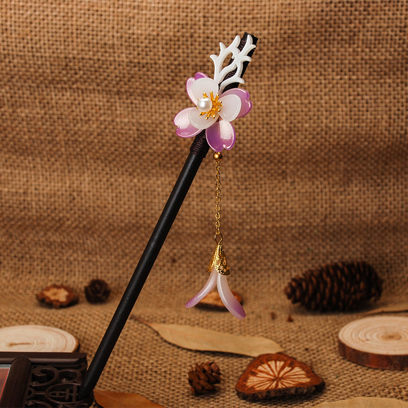 Magnolia Flower Hairpin Ancient Style Ebony Hairpin Fringed Step-shaking Hairpin