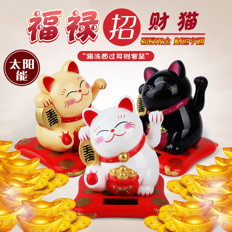 Chinese style 3.5 inch medium solar-powered lucky cat BYD car ornaments