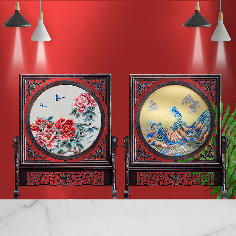 Double-sided Embroidery Table Screen Chinese Handicraft Desktop Ornaments