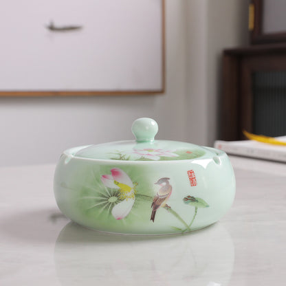 Ceramic New Chinese Style Windproof Household Ashtray With Lid