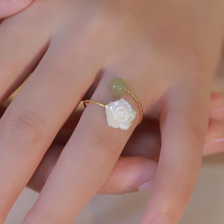 S925 Silver Rose Hotan Jade Ring Girl