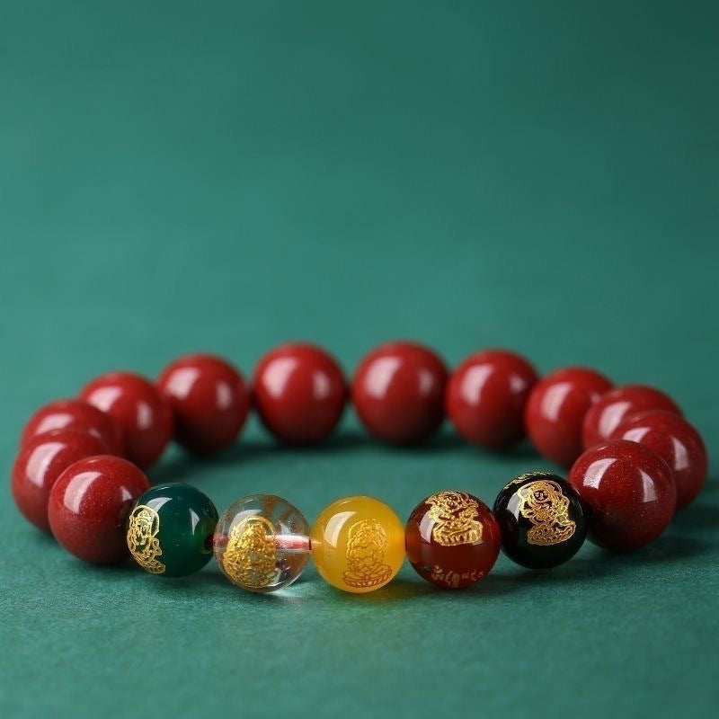 Cinnabar Bracelet Natural Five Gods Of Wealth Purple Gold