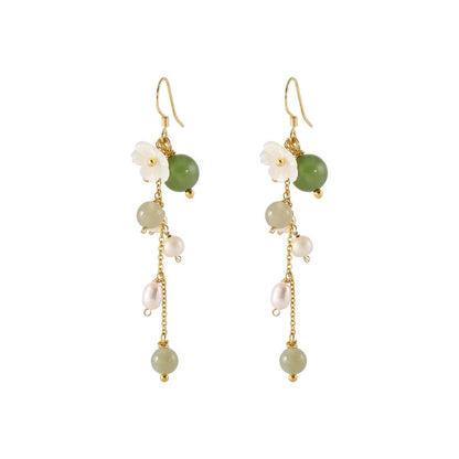 Natural Freshwater Pearl Earrings Women's Hetian Jade