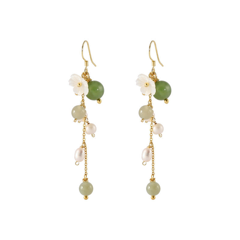 Natural Freshwater Pearl Earrings Women's Hetian Jade