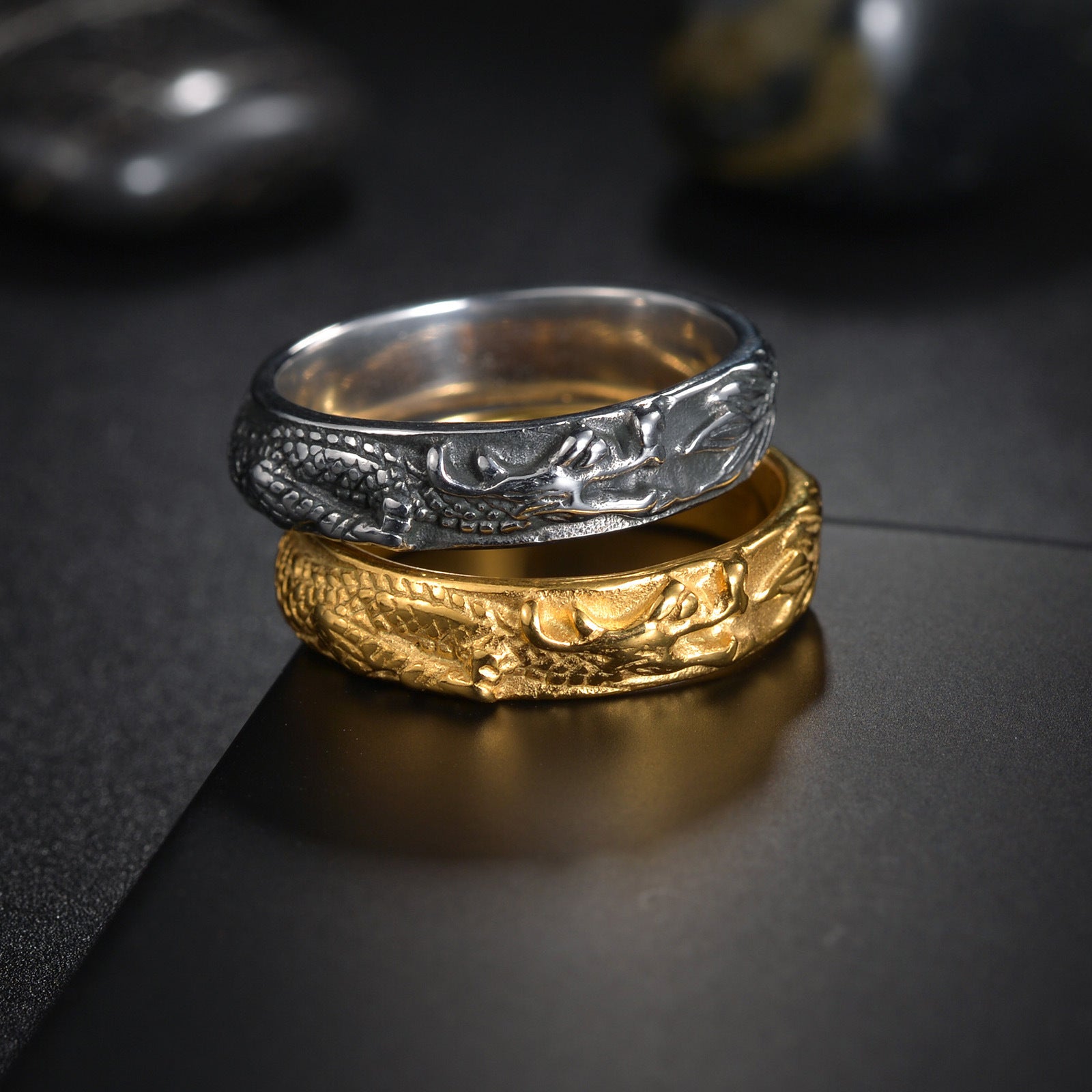 Chinese Dragon Shape Ring Titanium Steel Ornament