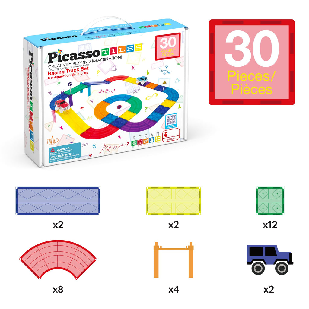 Magnetic Race Track Playset with 2 Cars – STEM Building Toy for Kids (30 pcs)