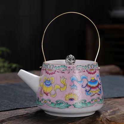 Vintage Enamel Teapot Retro Domestic Loop-handled Teapot