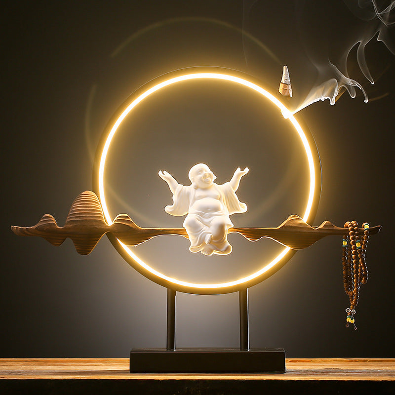 New Chinese Zen Lighting LED Lamp Weathered Wood White Porcelain Creative Home Decoration