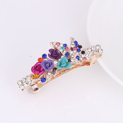 Small Korean Rose Flower Rhinestone Hairpin Headdress Women's All-match Small Top Clip Hair Clip Ponytail Clip Hair Accessories