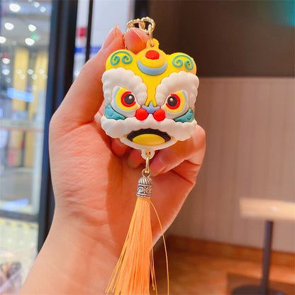 Cartoon Style Chinese Southern Lion Head Tassel Keychain