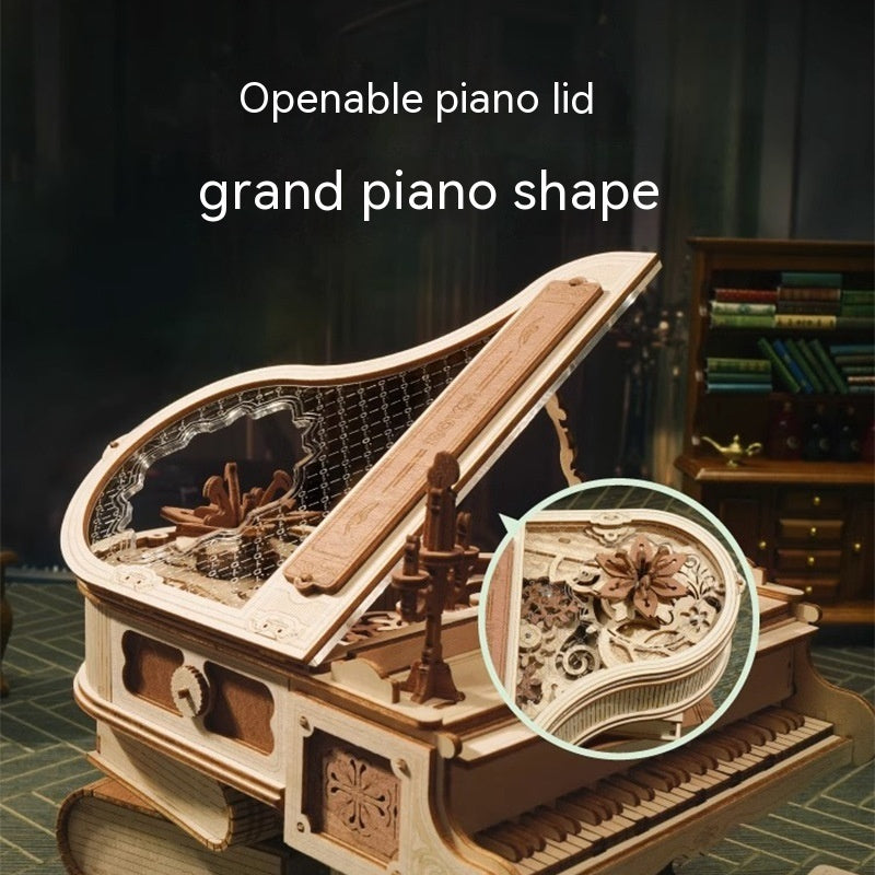 Wooden Piano Assembled Diy Three-dimensional Building Blocks Music Box