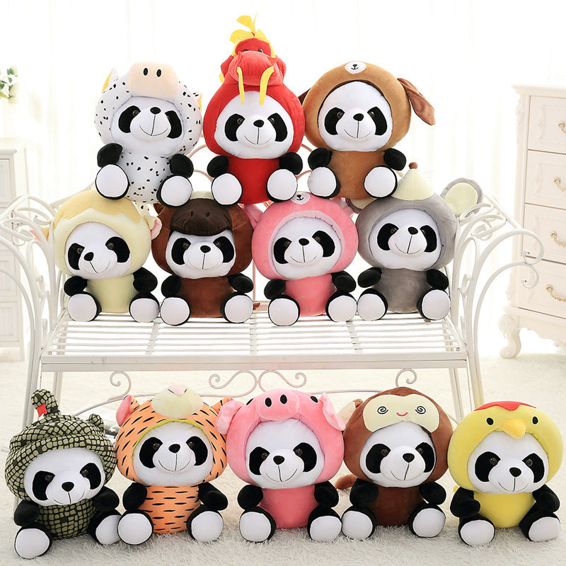 Panda plush toy with short fur and cotton stuffing