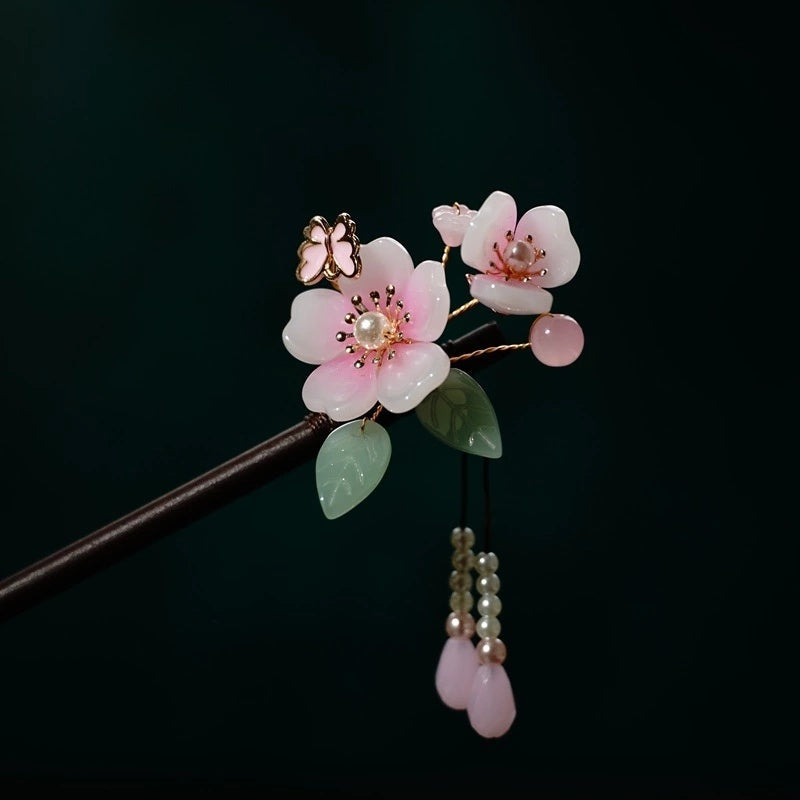 Simple and Stylish Women's Peach Blossom Style Tassel Hairpin-3