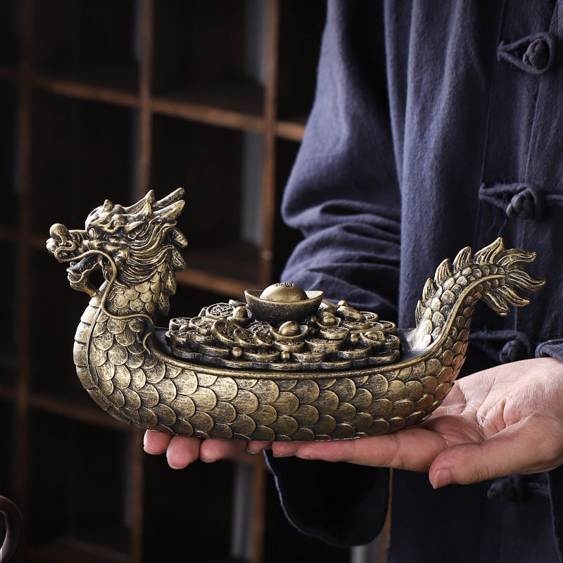 Chinese Creative Dragon Boat Ashtray With Lid Prevent Fly Ash