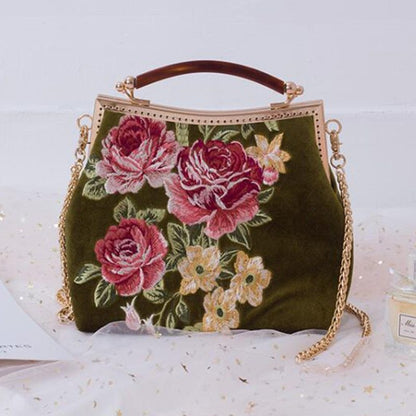 Chinese cheongsam elements retro style rose embroidery fashion shoulder bag