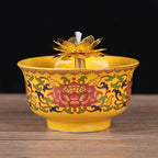 Ceramic Oil Lamp for Home Use in front of Buddha