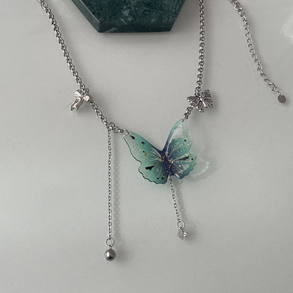 New Chinese Style Green Butterfly Tassel Necklace