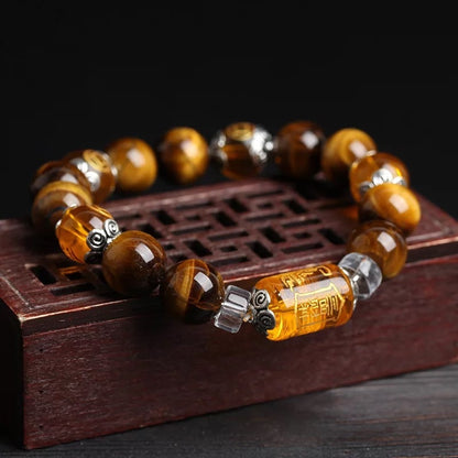 Tiger Eye Stone Three-sided God of Wealth Lucky Bead Bracelet Bead Bracelet