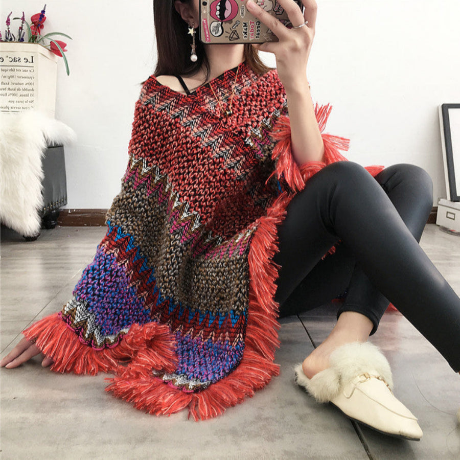 Tassel scarf coat woman