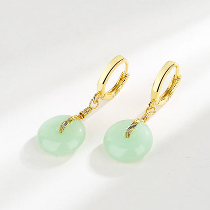 Women's Gold Plated Safety Buckle Hetian Jade Earrings