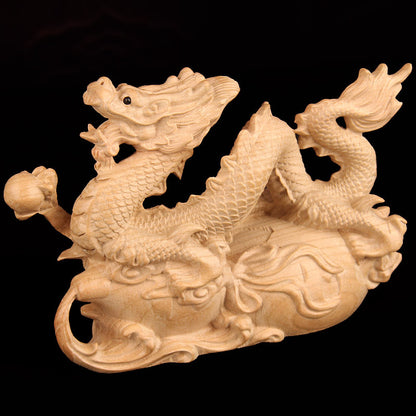 Peach Wood Dragon Home Wood Carving Qinglong Ornament