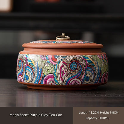 Ceramic Retro Household Tea Caddy Large Sealed Tea Container Moisture-proof Pu'er Purple Sand Storage Tank