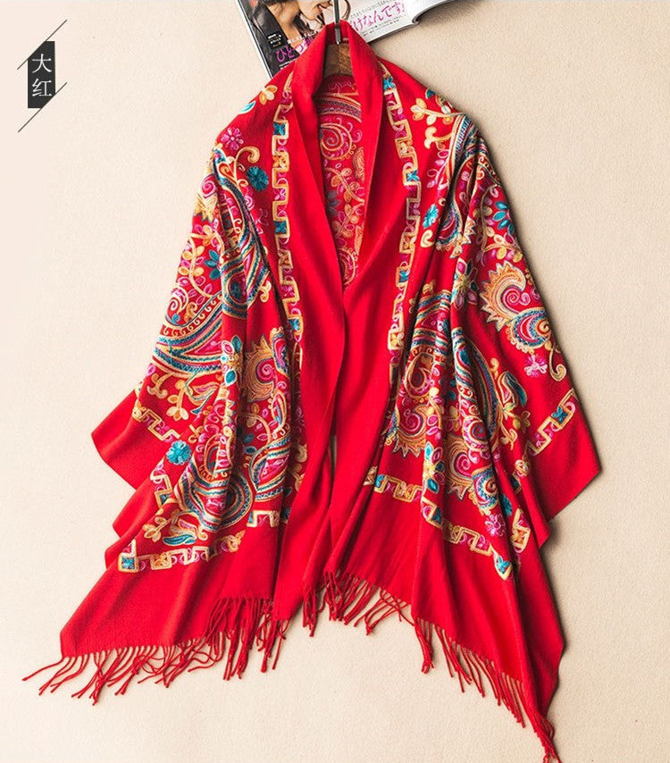 Chinese Ethnic Style Cashmere Embroidered Scarf Shawl