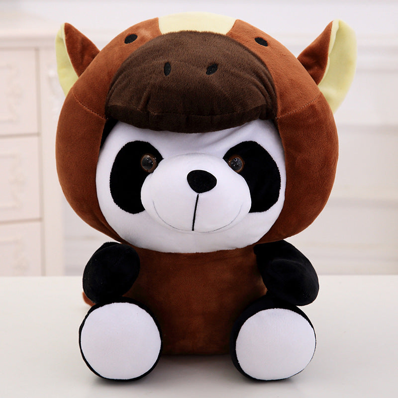 Panda plush toy with short fur and cotton stuffing