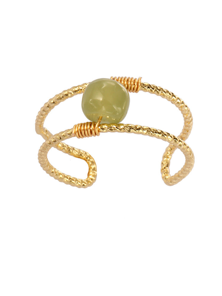 Vintage Pearl Hetian Jade Double Layer Adjustable Ring