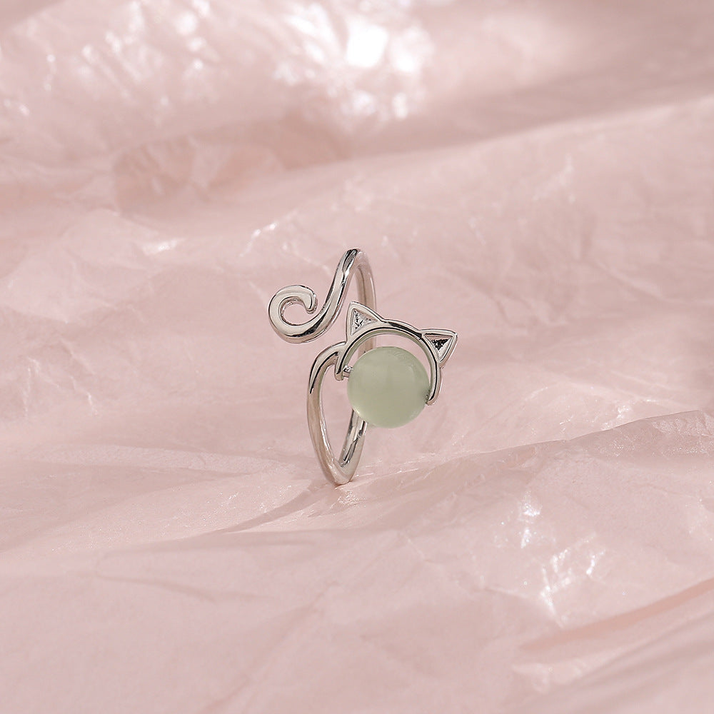 Trendy High-grade Cat Ring Simple Jade Ring