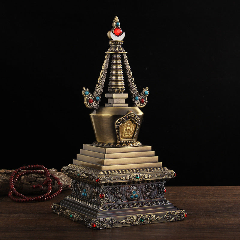 Bodhi Pagoda Gilded Stupa Inlaid with Gemstones