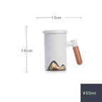Factory Creative Yuanshan Hand-painted Mug Wooden Handle Ceramic Tea Cup With Lid Filter Three-piece Office Home