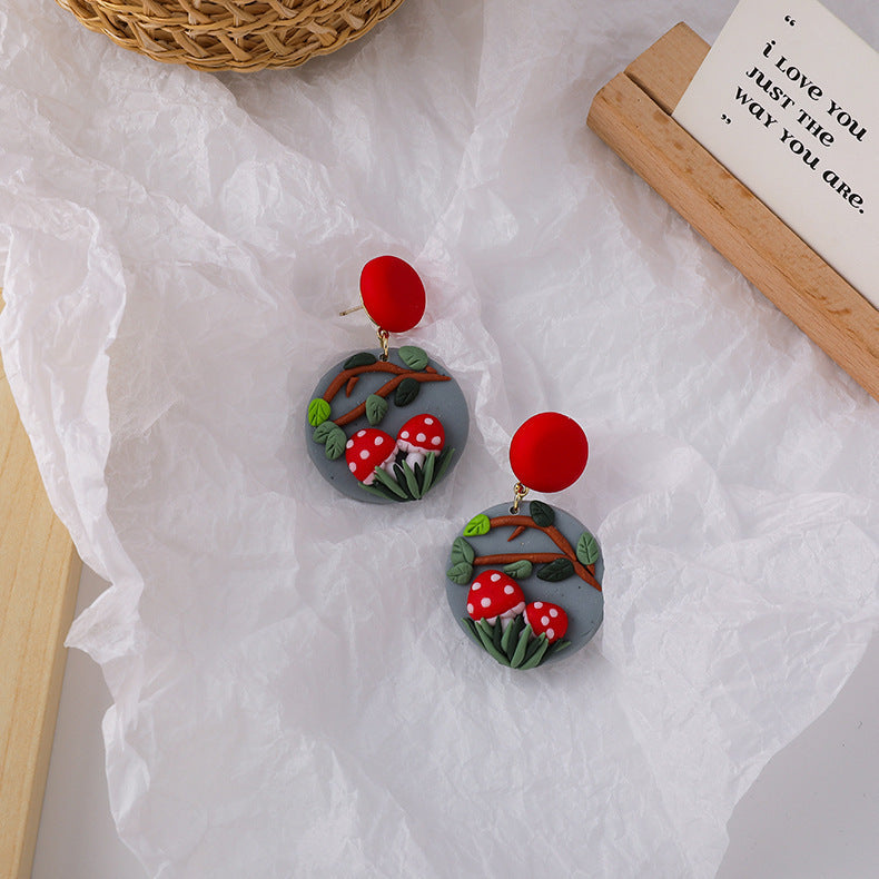 Color Flower Earrings Girlish Style Handmade Clay Soft Pottery Earrings