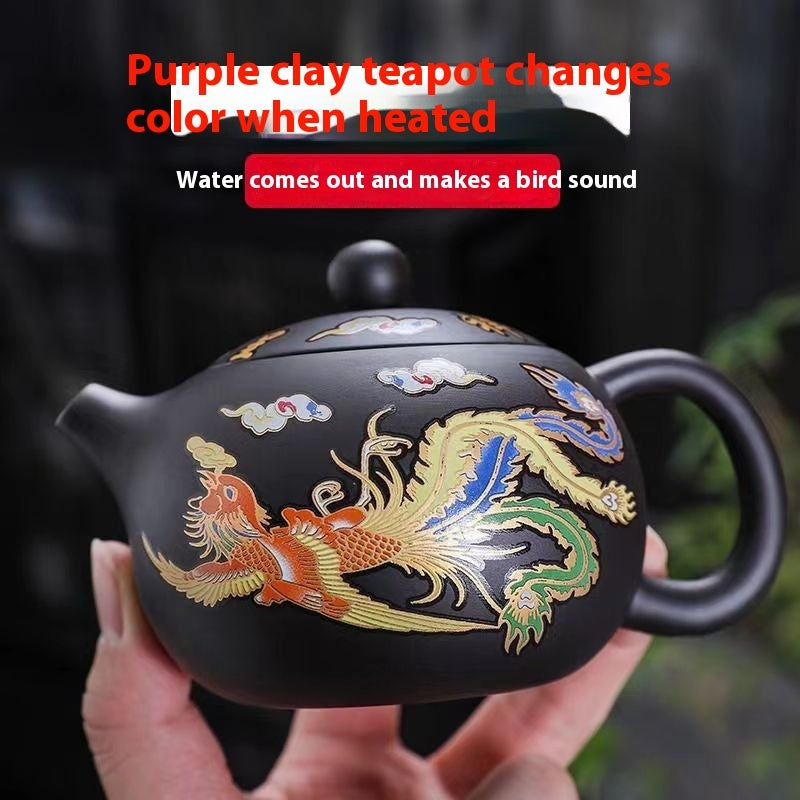 Chinese Style Hot Dragon And Phoenix Purple Sand Teapot