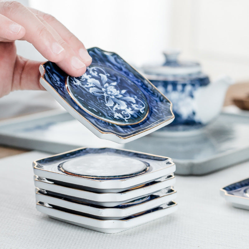 Vintage Chinese Blue and White Porcelain Ceramic Coaster Teacup Set-3