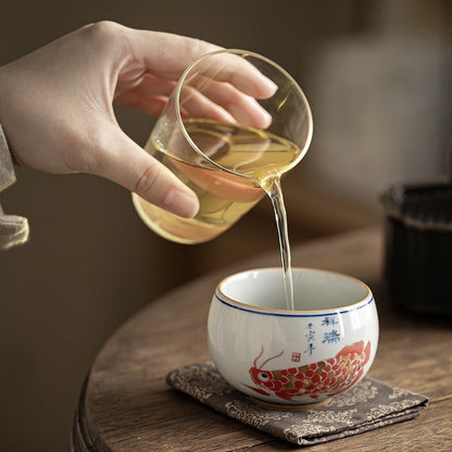 Vintage Auspicious Red Dragon Koi Teacup Master Cup-4