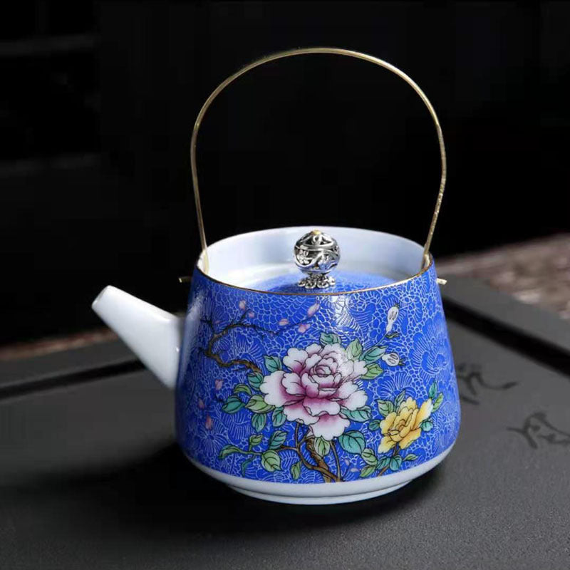 Vintage Enamel Teapot Retro Domestic Loop-handled Teapot