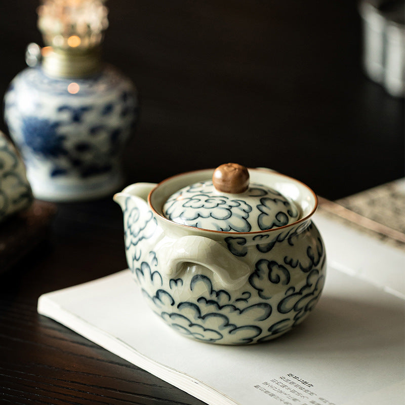 Ceramic Teapot Antique Auspicious Clouds Double Ears Pot